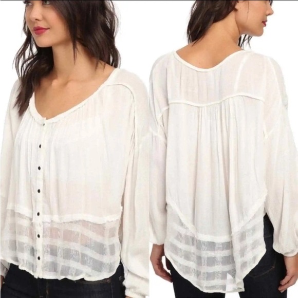 Free People Cranberry Crochet Lace Raw Edge Swing Blouse Top - Picture 8 of 11